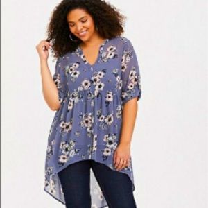 Lexie - Floral Chiffon Hi-Lo Babydoll Top